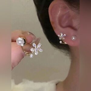 Elegant Gold and Silver Floral Pearl Earrings